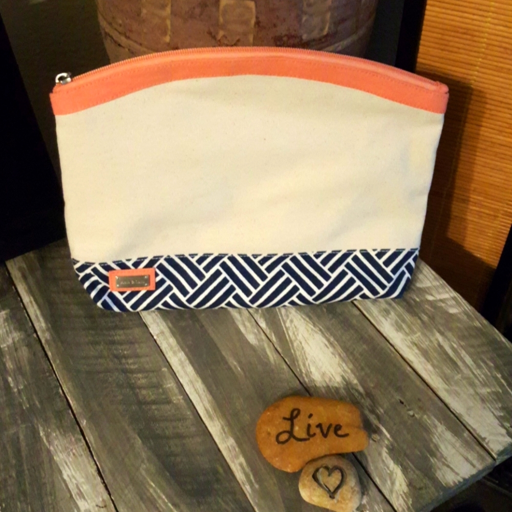NEW AME LULU TRAVEL BAG CORAL BLUE WHITE CANVAS G